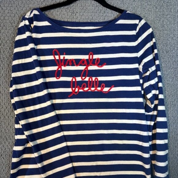 Talbots Jingle Belle Nautical Striped Holiday Long Sleeve T-Shirt / Small - Picture 1 of 5